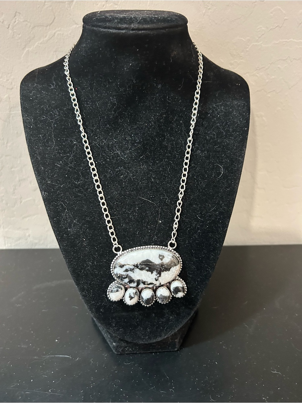 Sterling silver White Buffalo Stone 16”Pendant Necklace - Women Jewelry